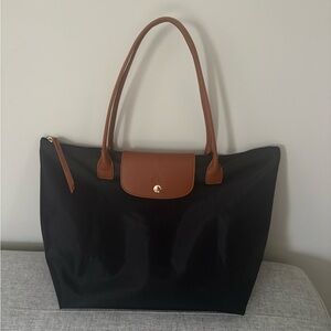 Black Tote Bag with Brown Trim - Classic French Look - great school bag!